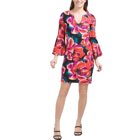 Trina Turk Womens Size Small Floral Bell Sleeve Ponte Dress NEW - Picture 1 of 2